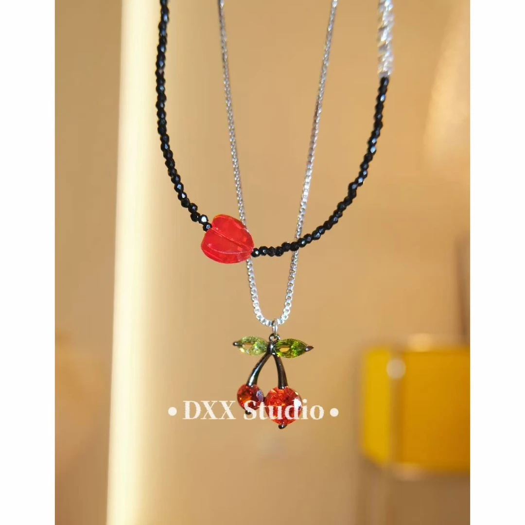 铜合金锆石项链 小众设计樱桃百搭项链47316