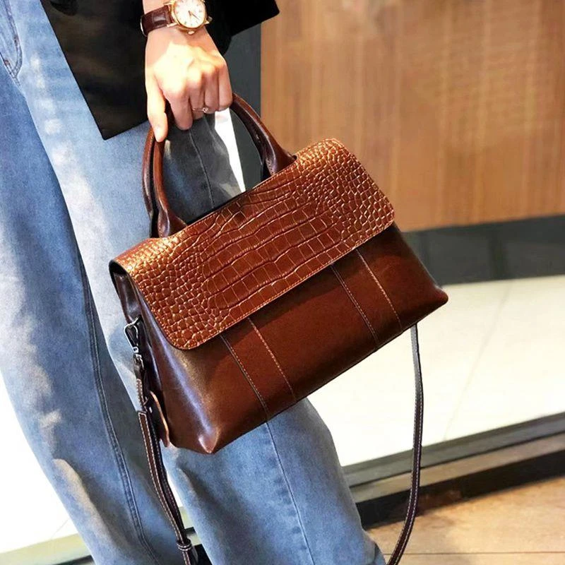 包包女2024新款秋百搭斜挎手提包大容量纹真皮时尚单肩包