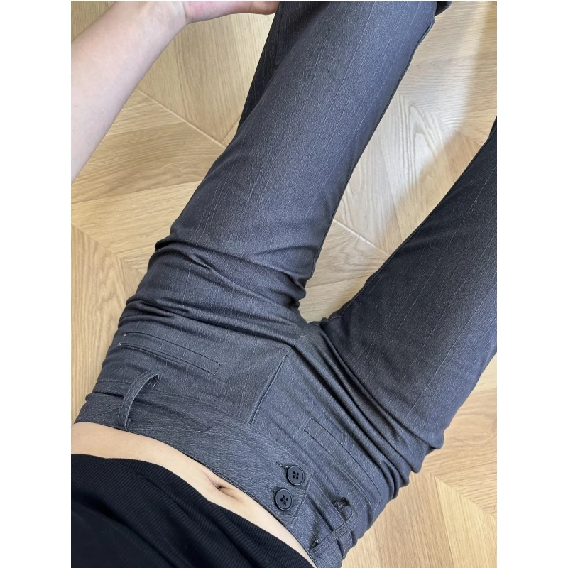 180高个子175加长黑灰色低腰微喇叭裤女宽松垂感小众休闲裤西装裤