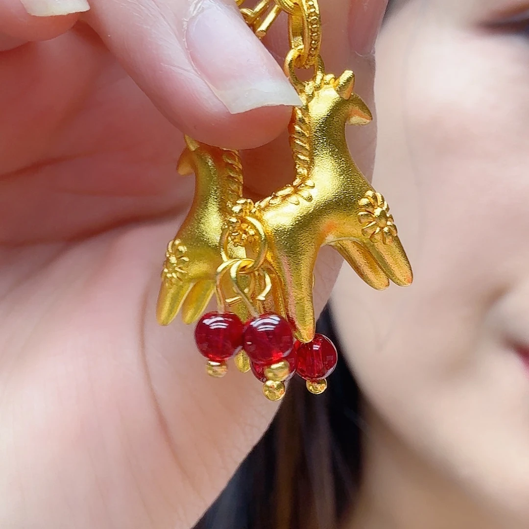 合金红珠小马耳坠