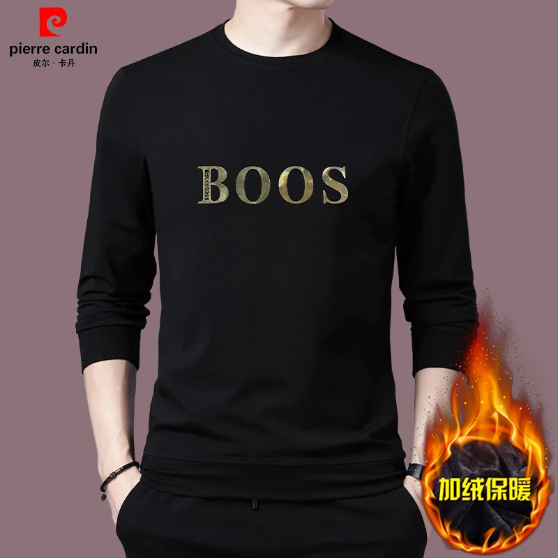 【皮尔卡丹】男士长袖卫衣加绒保暖秋冬季休闲时尚加绒高档打底衫男