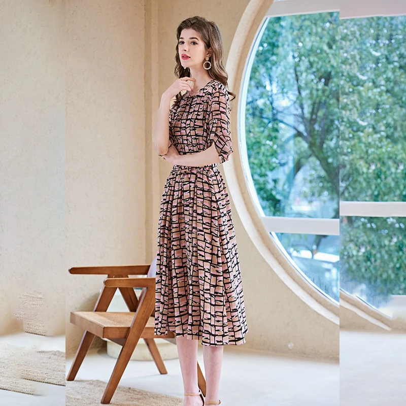 气质印花显瘦桑蚕丝连衣裙D9008538