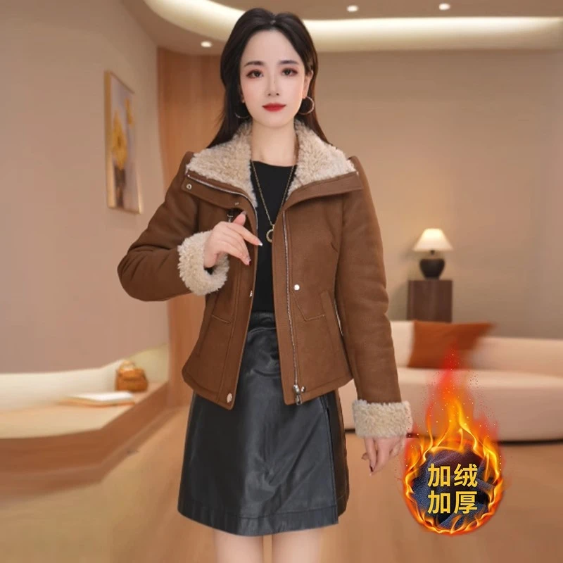 美瑞皮毛一体小香风短外套女2025新款加绒加厚好看爆款休闲上衣冬