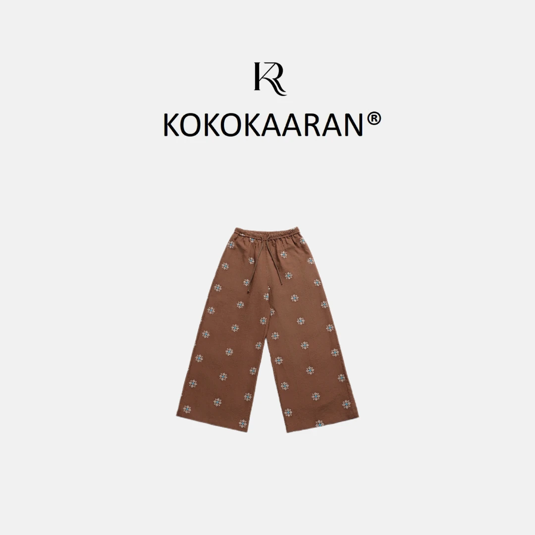kokokaaran/可可咔伦 【莱赛尔麻混纺】通勤刺绣阔腿休闲裤SH250268