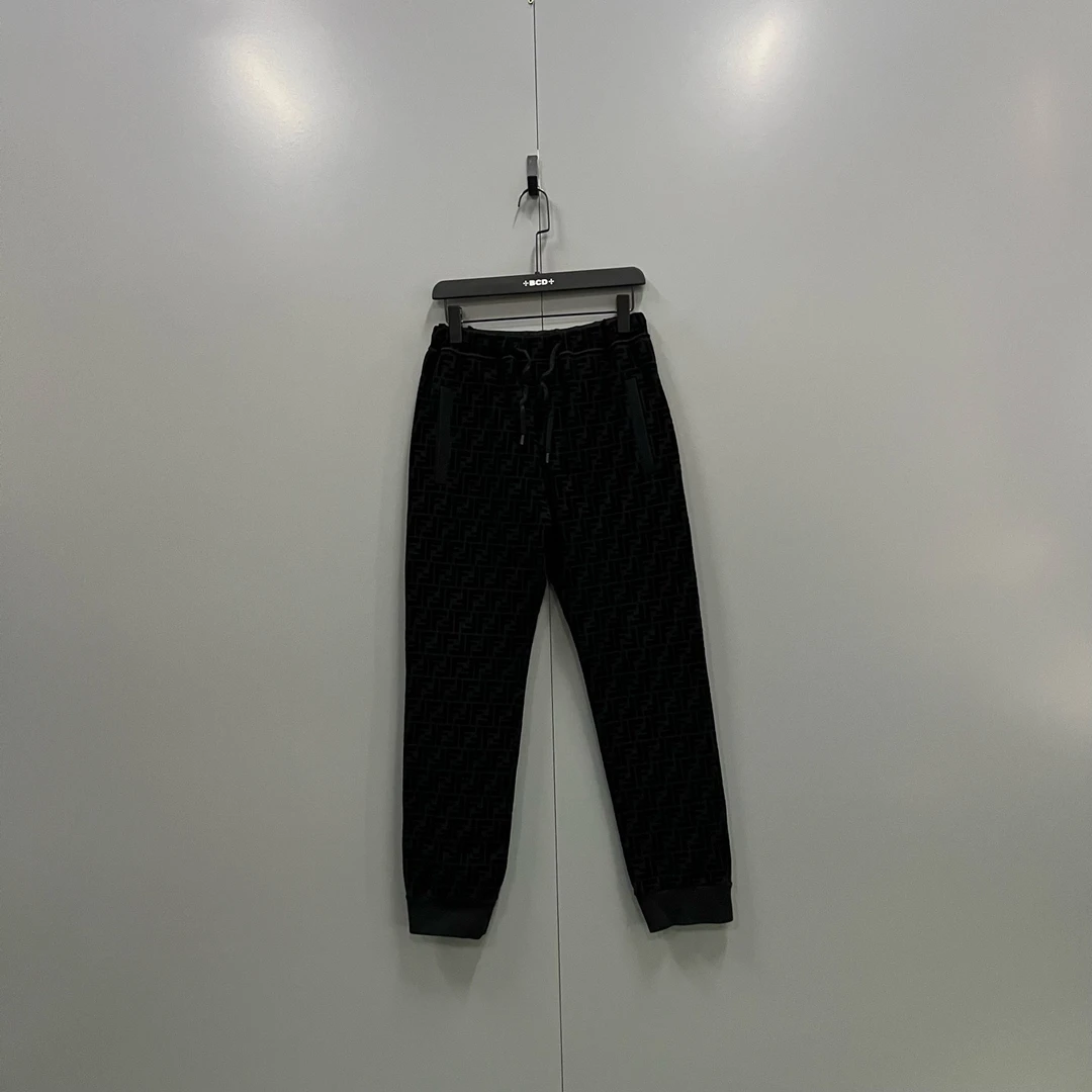 99新 FENDI/芬迪 yy 黑色植绒双F卫裤 44码/016446