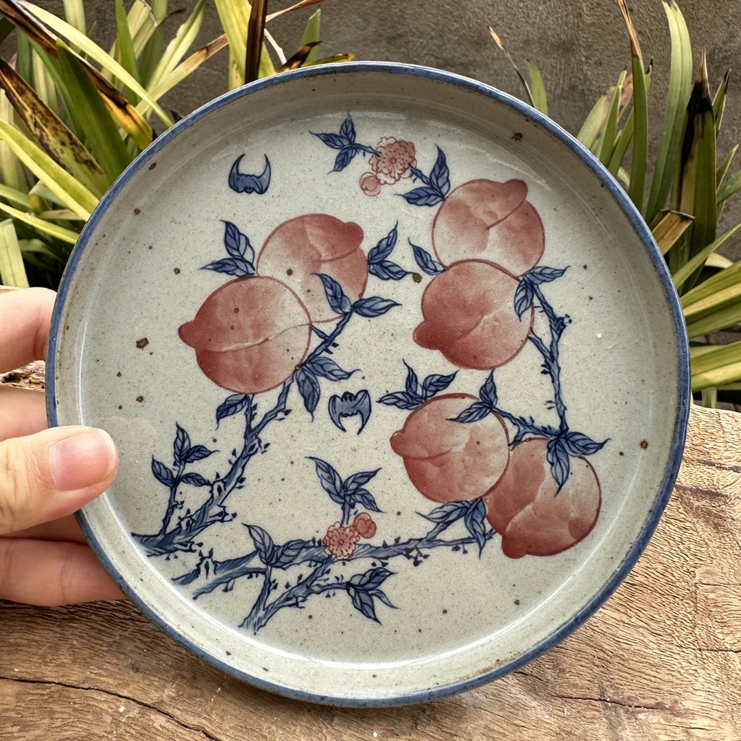 【近山古美】桃子小壶承盘手工手绘釉下彩高温瓷