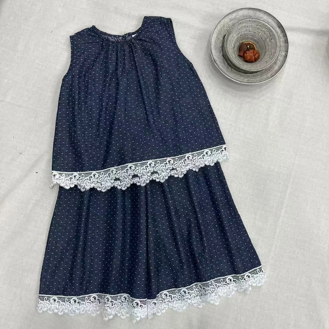 〖姐姐家〗25夏装萌娃波动蕾丝边娃娃衫+脚口蕾丝边裤套装bt5817