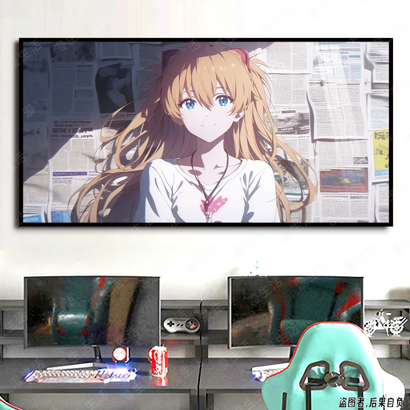 甜美明日香EVA海报背景高清铝合金装饰画客厅卧室动漫挂画