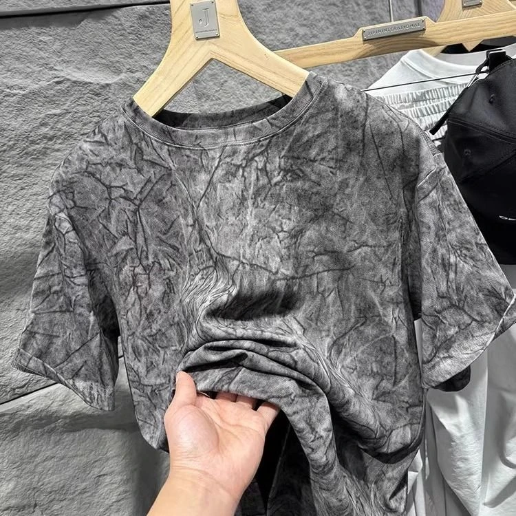 王簰牛货!杭州货 质感超赞 脏脏洗 扎染工艺男士弹力短袖T恤9688