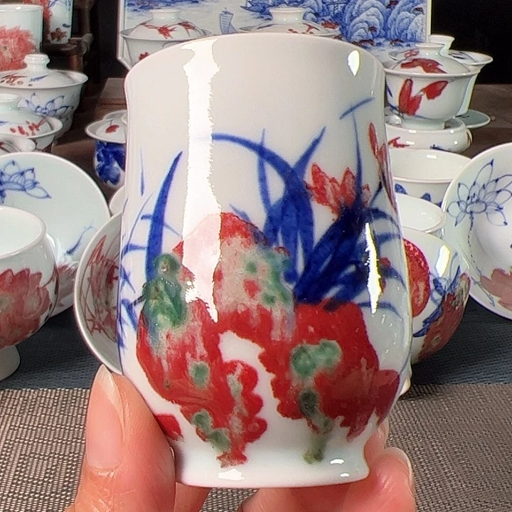 杯原矿青花釉里红瓷器