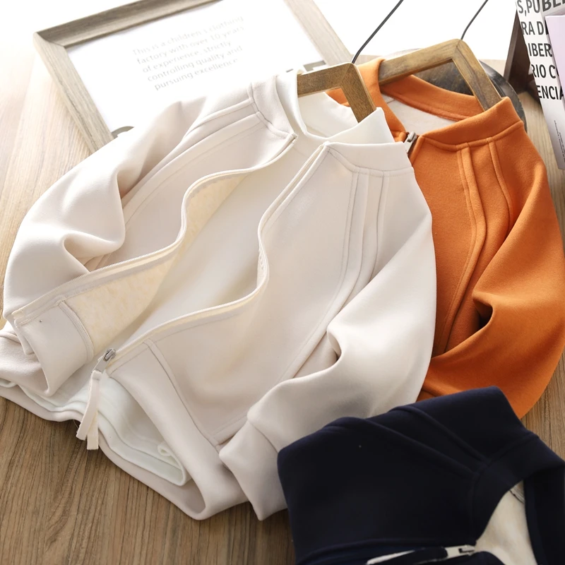 男童加绒外套2025秋冬新款儿童立领保暖上衣中大童帅气百搭拉链衫