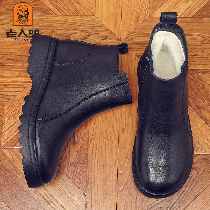 老人头妈妈鞋棉鞋冬季真皮羊毛加厚保暖雪地靴休闲皮鞋女士棉鞋