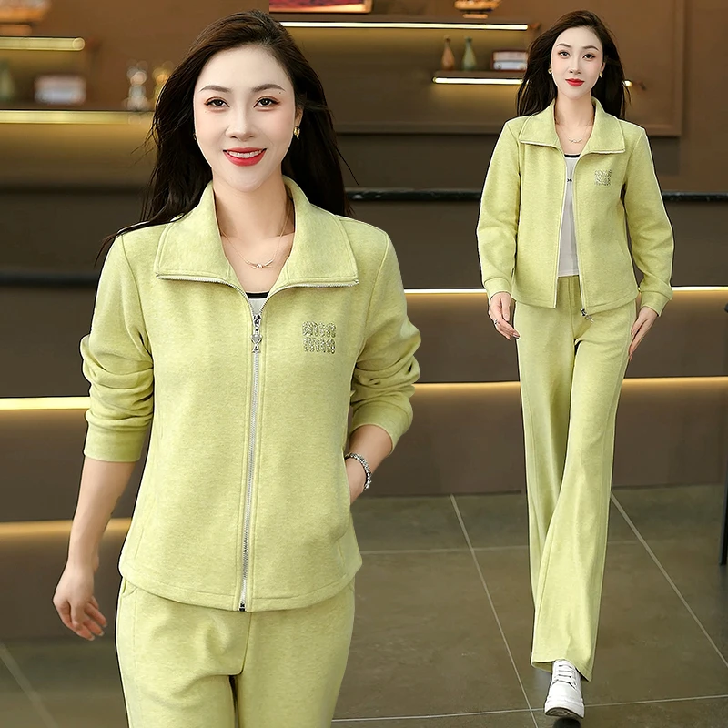 大码慵懒风洋气运动服套装女早秋2025新款宽松感大翻领开衫两件套