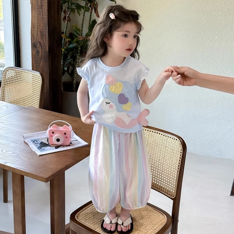 女童夏季套装2025新款儿童多巴胺防蚊裤两件套小女孩宝宝夏日衣服