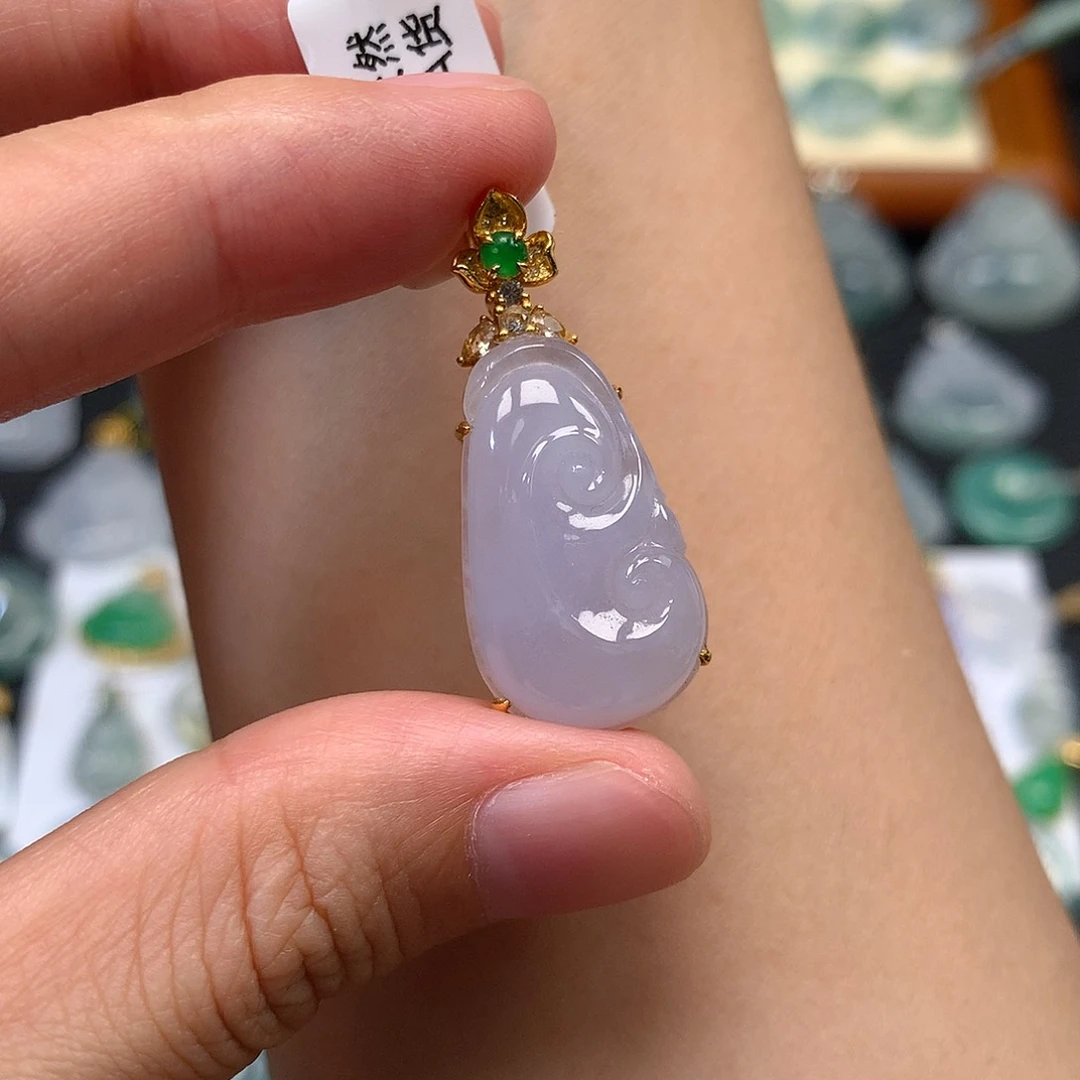 翡翠18K金镶嵌吊坠(不含链)翡翠