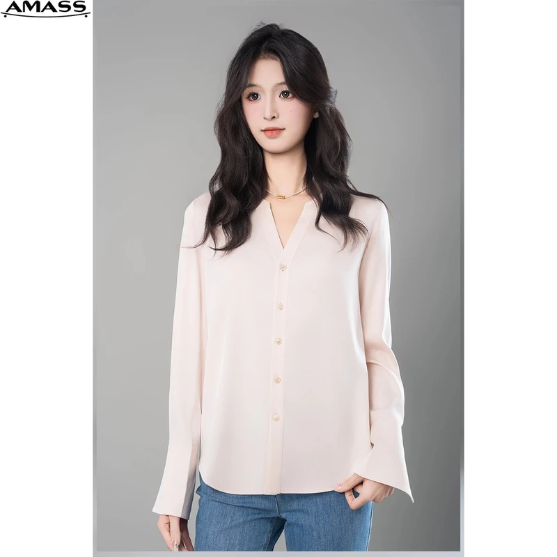 AMASS/阿玛施早春新款气质优雅轻奢高级感桑蚕丝长袖衬衫女530005