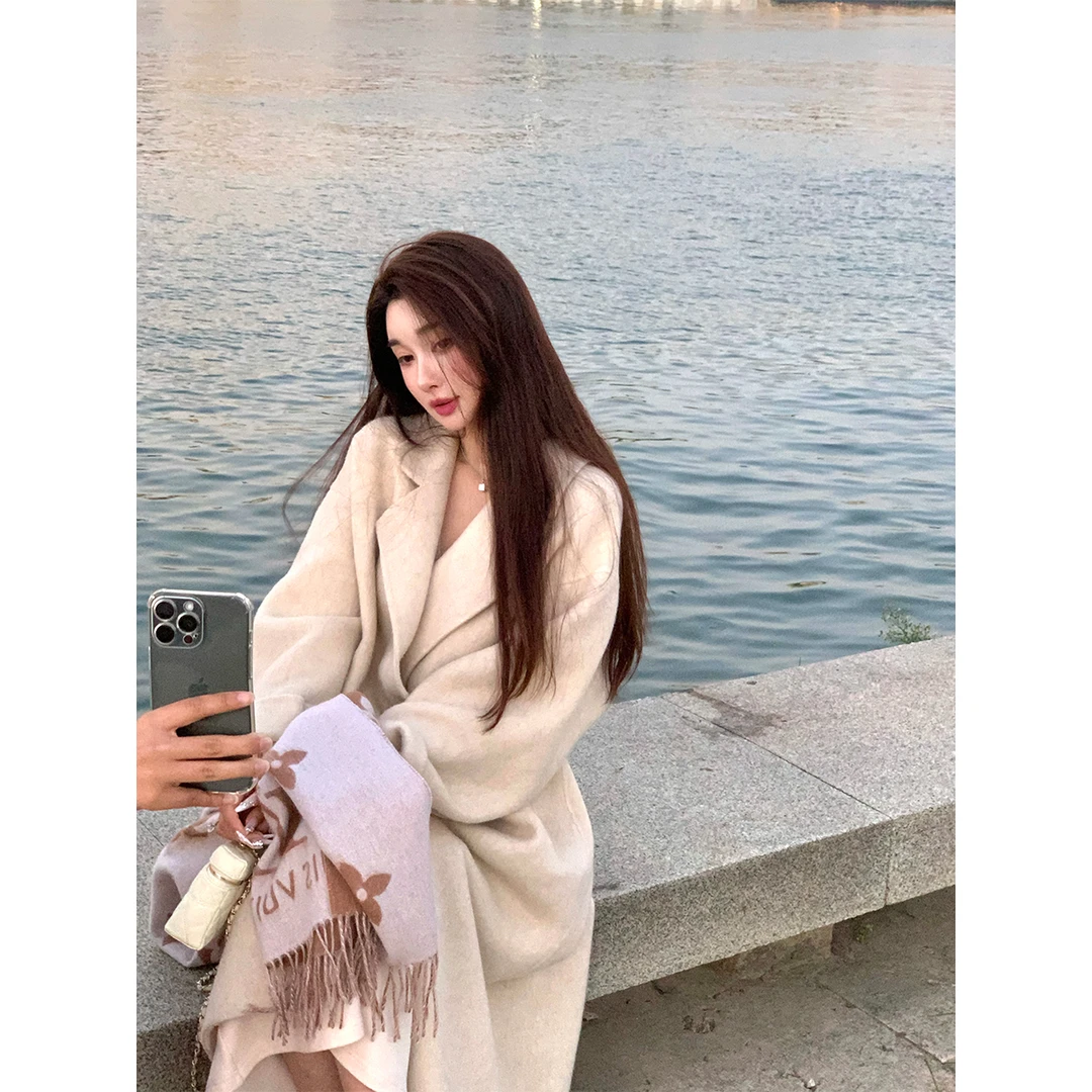 ACHI大也池◆天生大女主~丝驼绒长款澳毛大衣