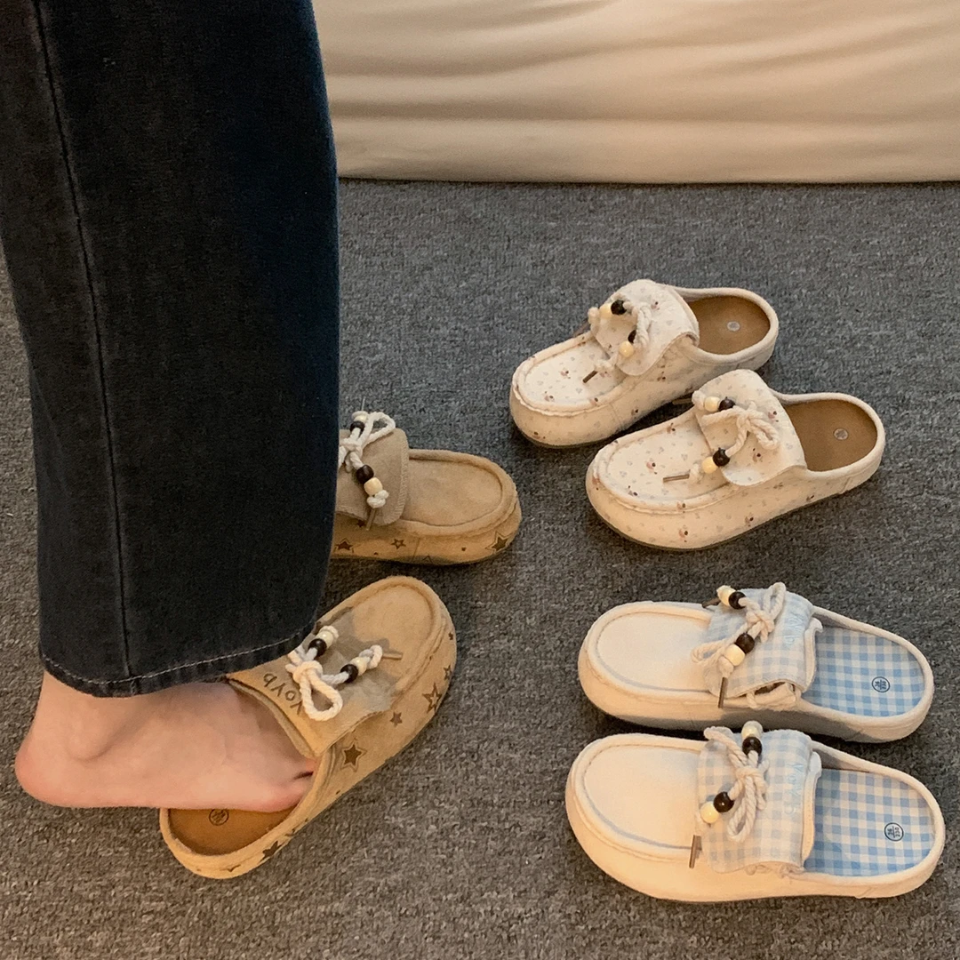 贾不假拖鞋女2025新款夏季流行复古百搭外穿漂亮平底休闲包头女鞋