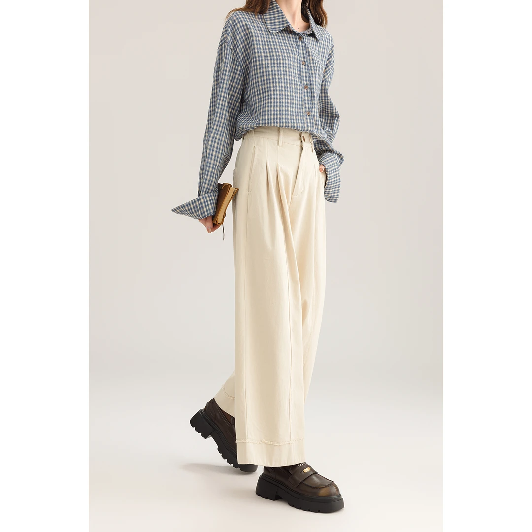 简约纯色长裤女秋季新款高腰显瘦宽松百搭休闲裤子