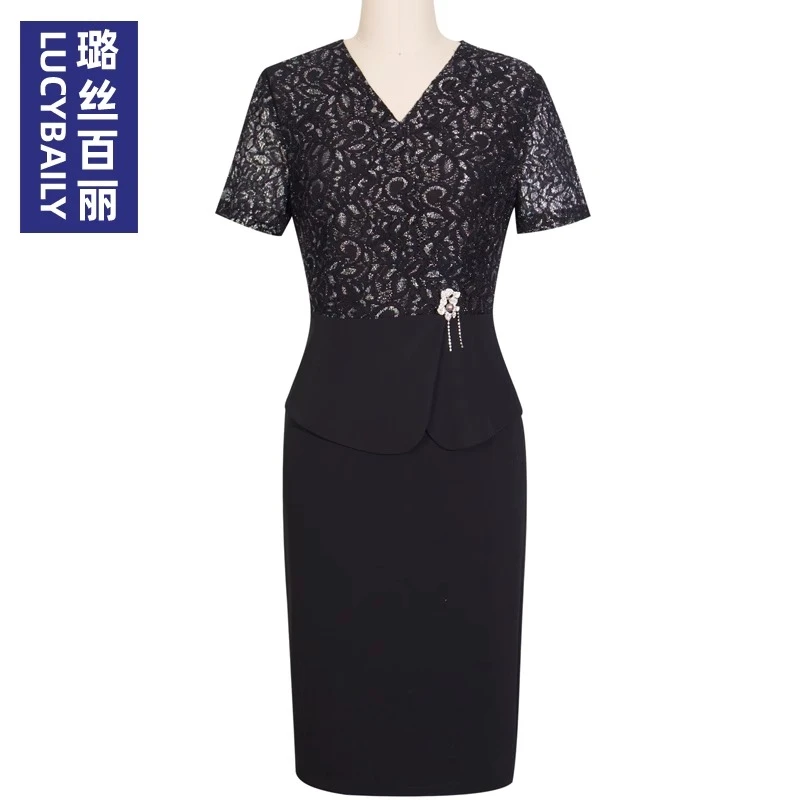 璐丝百丽 230576 黑色短袖连衣裙