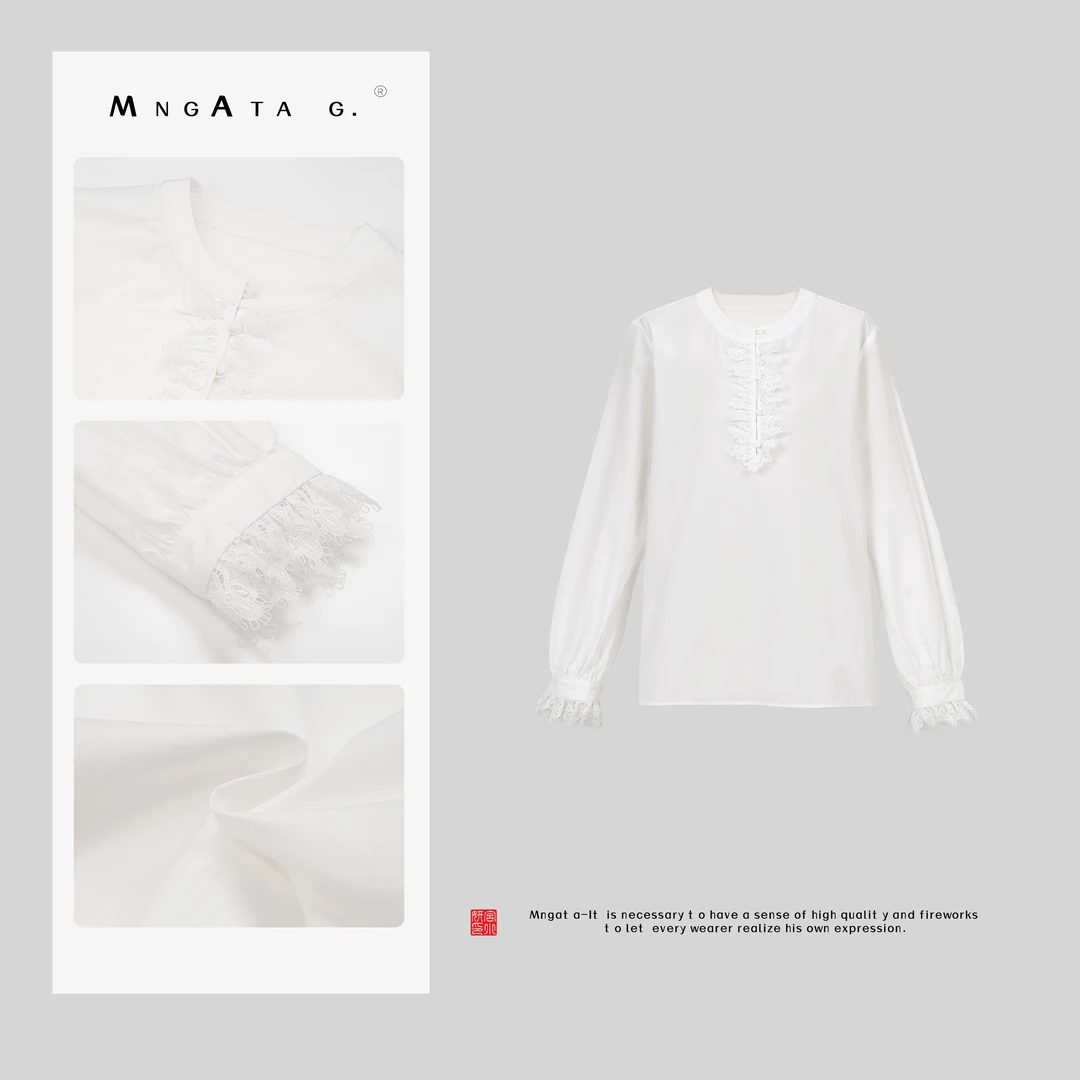 MNGATA G.宫小妍【如尘】蕾丝边纯棉新中式中国风上衣夏日X280600