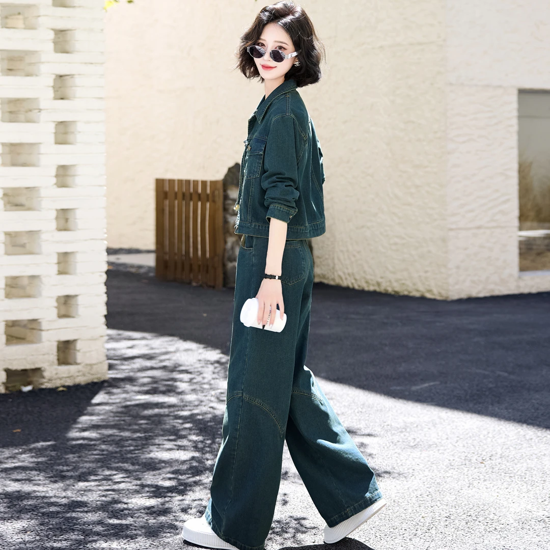 2025年春装新款休闲时尚牛仔套装女装洋气减龄高级感学院风两件套