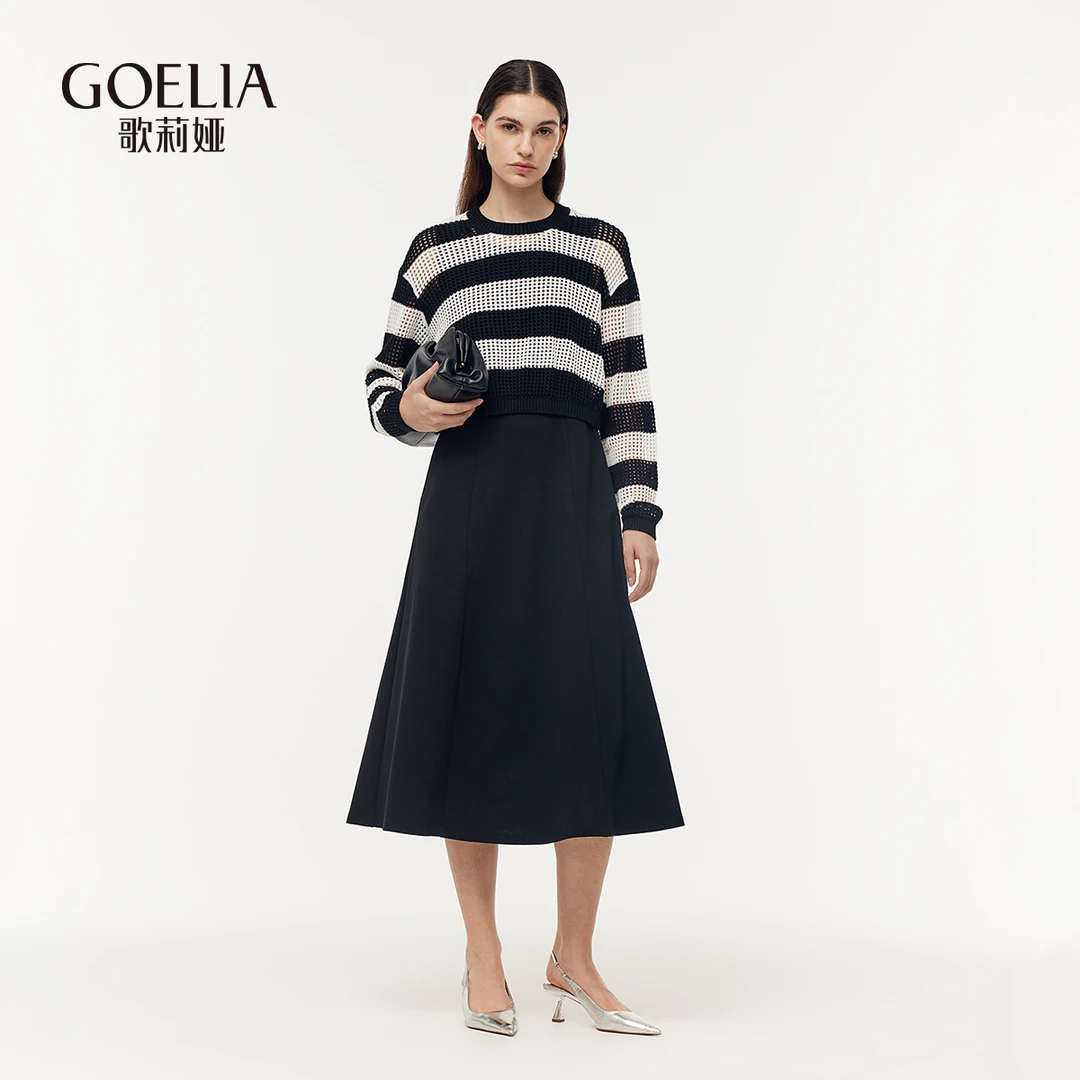 歌莉娅春季毛织条纹套头衫+三醋酸针织背心裙1E3CAC530