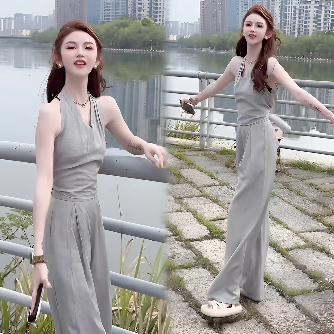 时尚高级感开衫套装女2025夏季新款显瘦开衫无袖上衣阔腿裤两件套