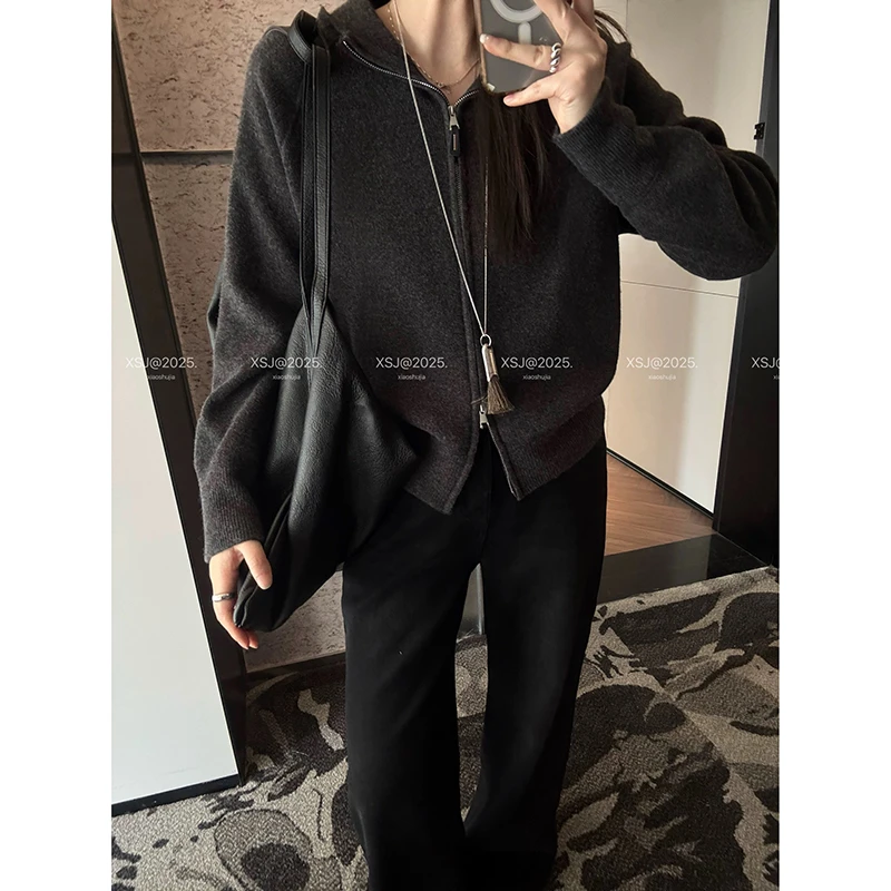 【波尔多红】3913开衫外套超柔软毛衣高品质针织连帽上衣