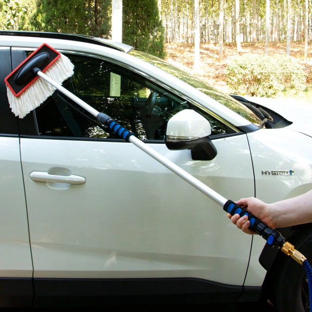 通水洗车拖把可伸缩新款高级专业软毛刷子专用神器带水管的可冲水