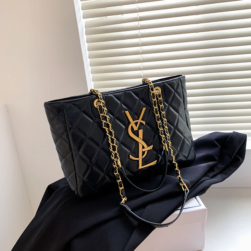 香港品牌包正品大容量托特包包女2025新款菱格黑色大包单肩手提包