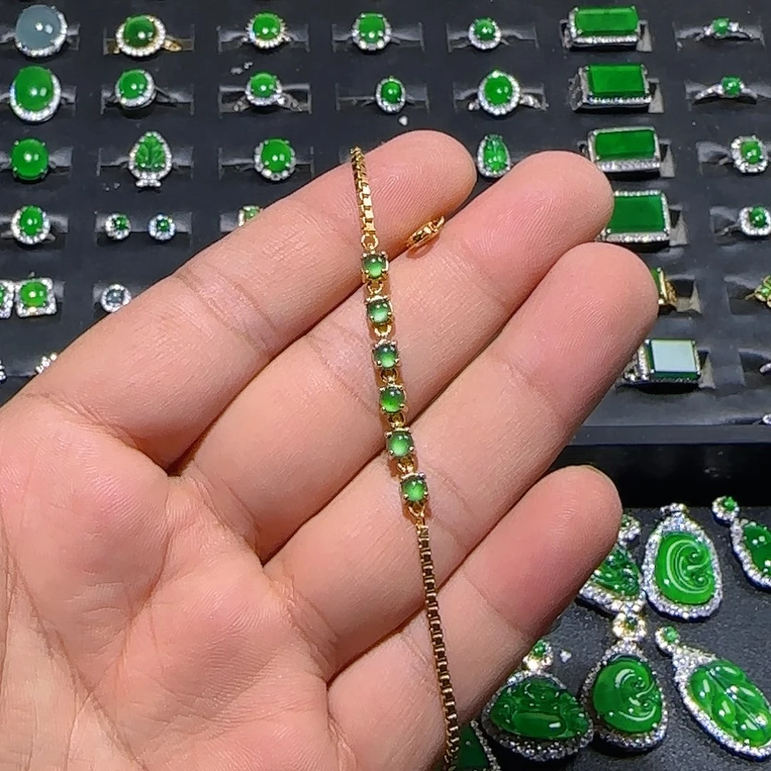 翡翠银S925镀金镶嵌手链
