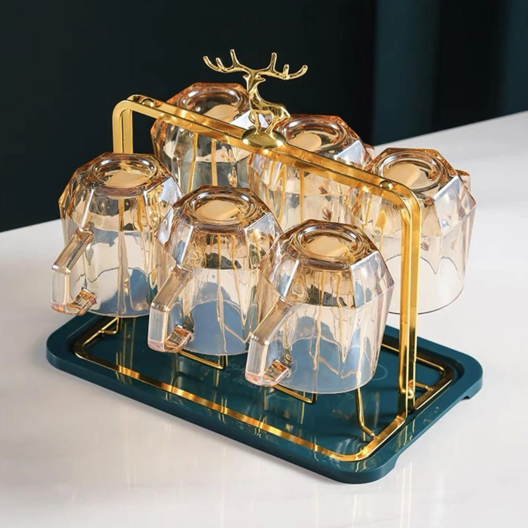 轻奢杯架沥水架家用水杯挂架置物架创意客厅收纳架杯子麋鹿杯架