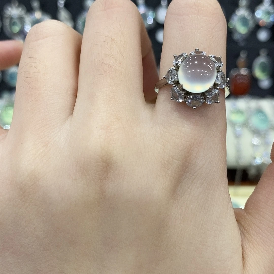 蛇纹石玉银S925镶嵌戒指