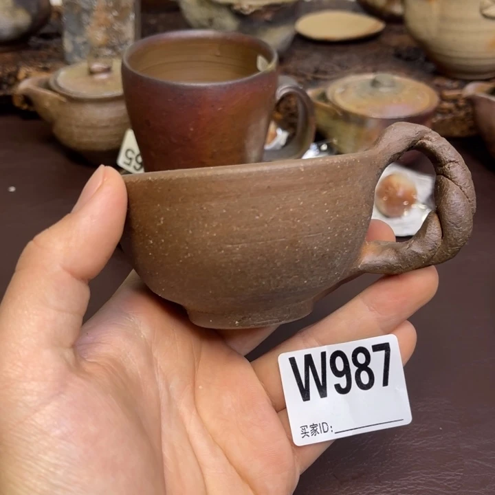 “***”备前烧作品咖啡杯 窑裂有伤