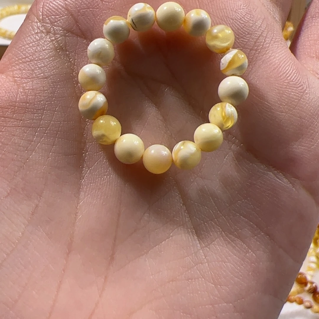 琥珀未镶嵌珠宝奇石金瓷白圆珠戒圈跑环