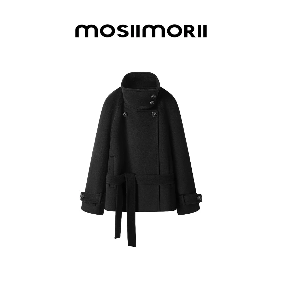 【森与春野】100%绵羊毛设计师时尚休闲宽松秋冬中长款毛呢大衣