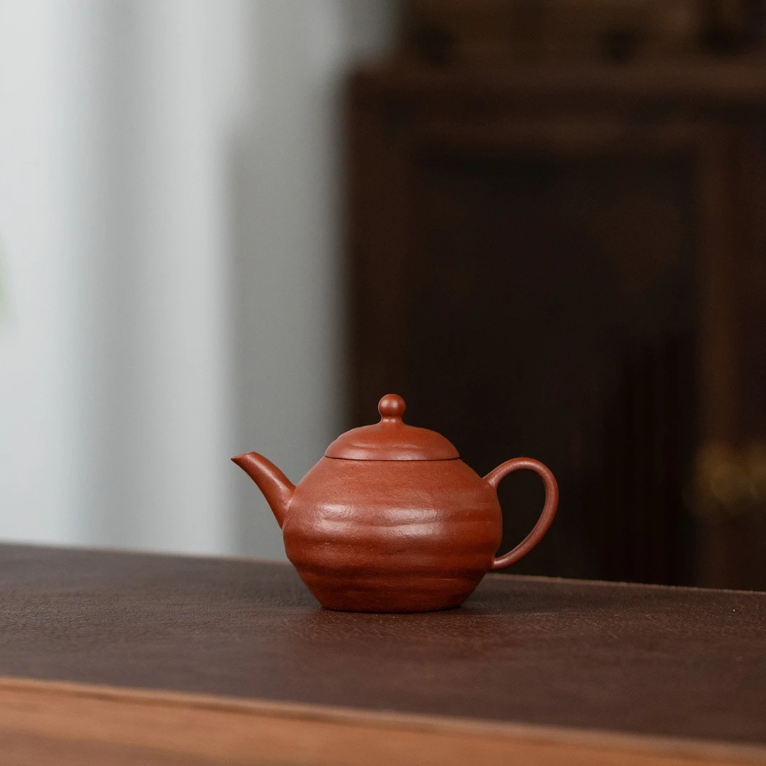 【利贞l友梨二式 盘筑壶】九瀚制 原矿朱泥约120cc茶壶茶具