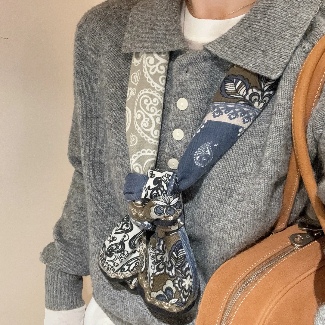 老钱风小羊毛长条长巾围巾丝巾女秋冬季丝毛高级感系脖