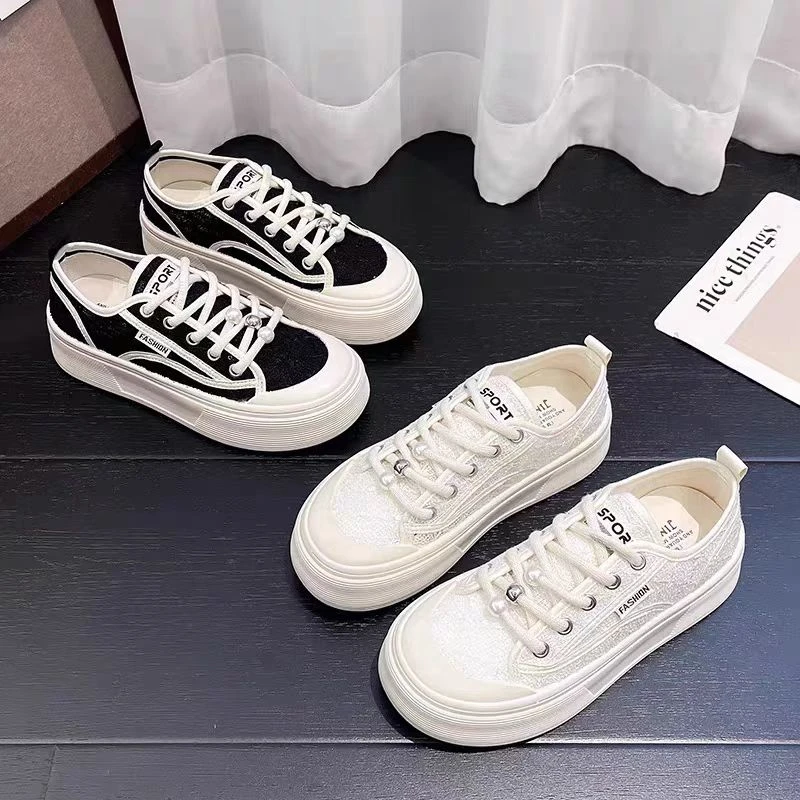 K02 夏季女鞋小白鞋女2025新款透气网面鞋百搭小众面包鞋厚底板鞋