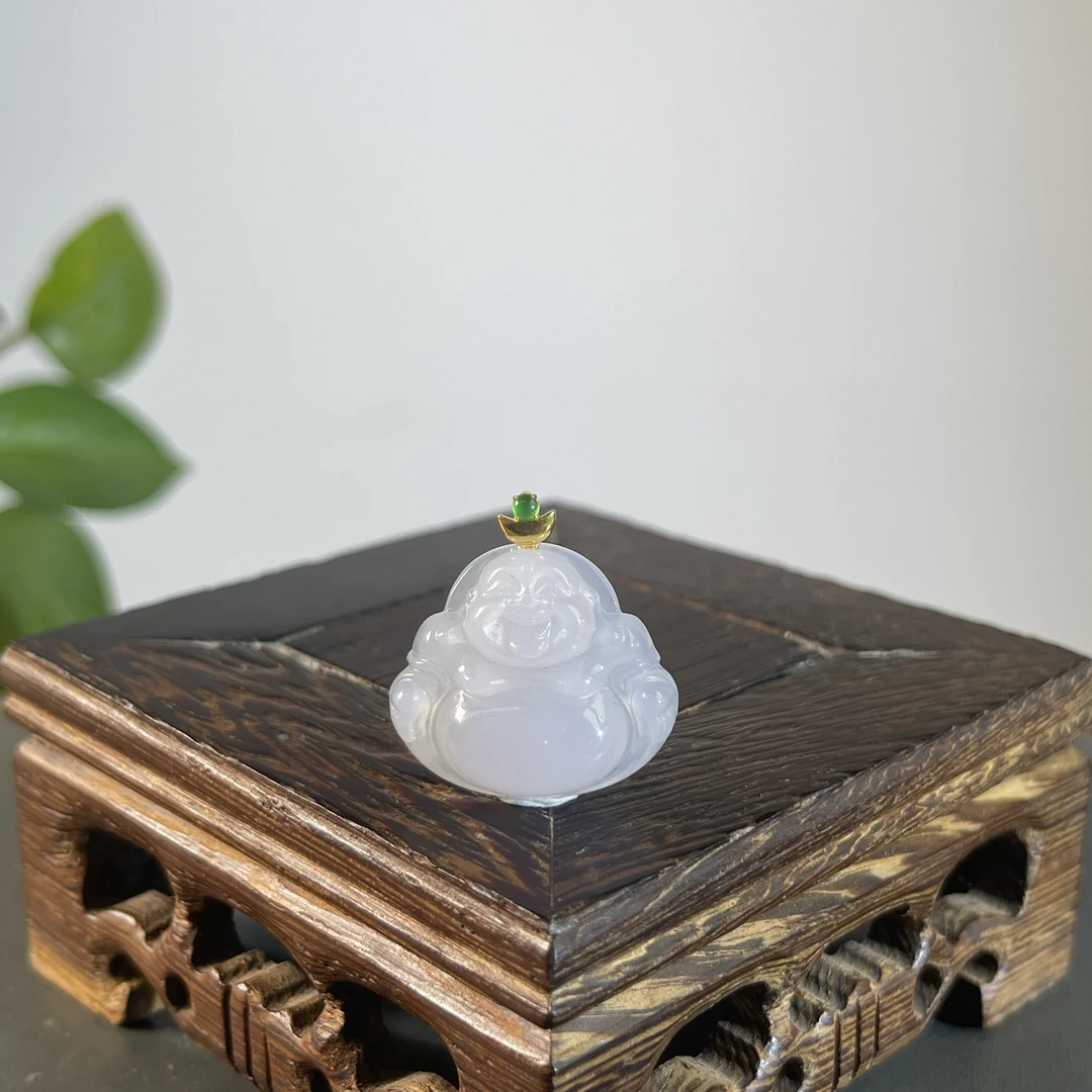 JGB05-52  天然缅甸A货翡翠  18K金扣佛公