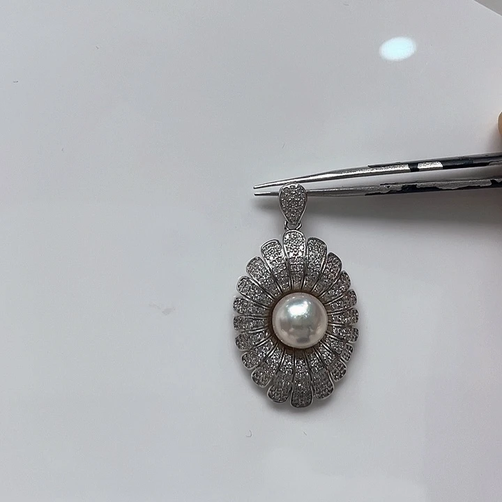 海水珍珠颈饰银S925镶嵌9-10mm