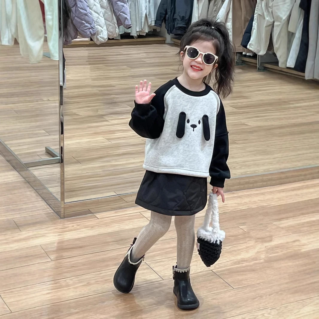 PAOFUPP女儿童奥绒复合一体可爱小狗卫衣裙子套装洋气夹棉半身裙
