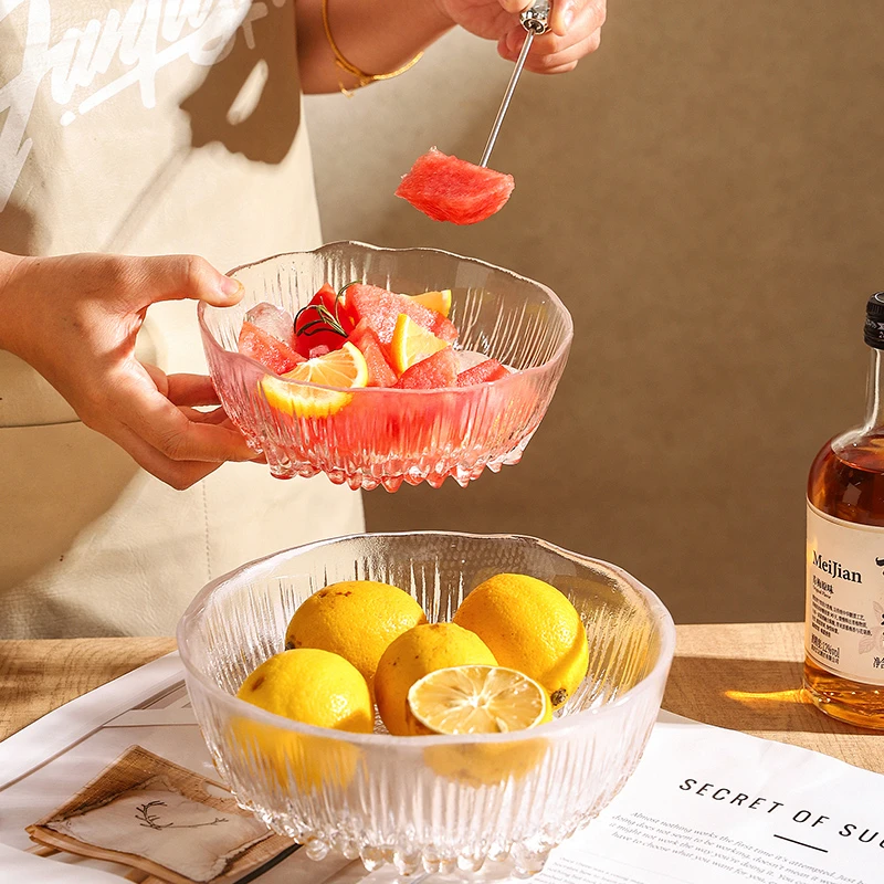 轻奢玻璃果盘家用水果沙拉碗客厅茶几零食摆放盘高颜值甜品酸奶碗