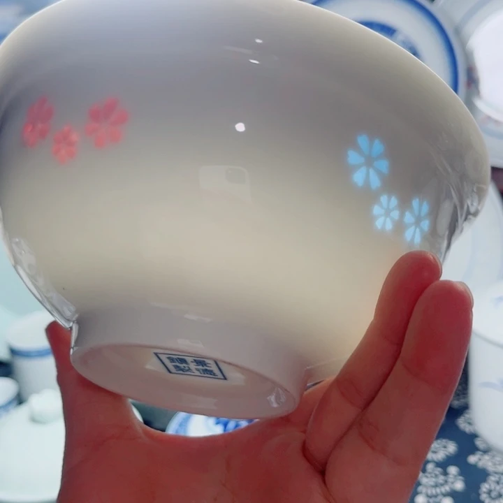 青花玲珑6寸面碗三星花彩玲珑