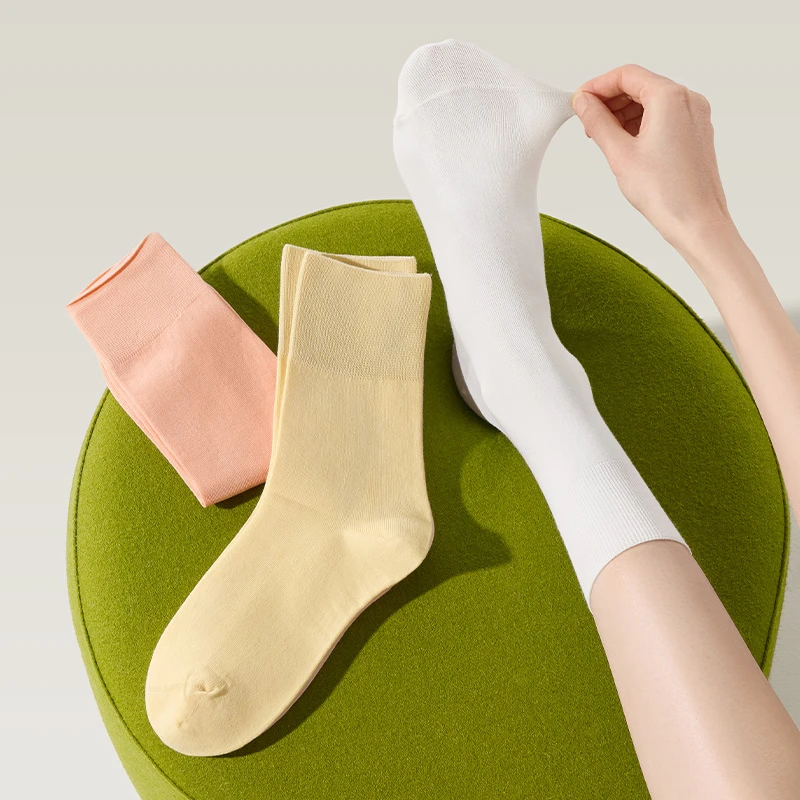 Secret World精梳棉多巴胺纯色堆堆袜外穿中筒袜月子袜透气吸汗女