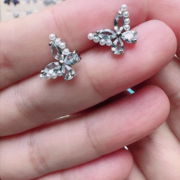 海蓝宝石耳坠银S925镶嵌耳钉