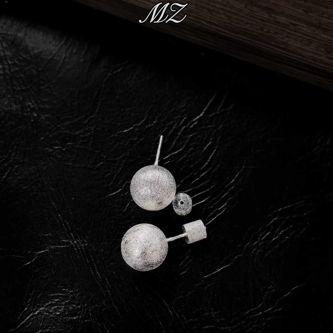 925银耳饰 哑光拉丝法式轻奢小众简约百搭磨砂-圆球拉丝耳钉0887