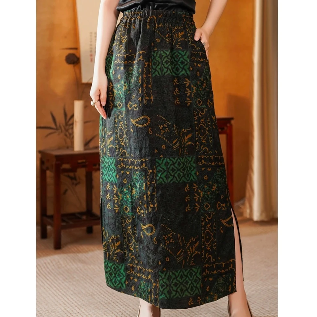 民族风新中式香云纱绢纺半身裙A1414