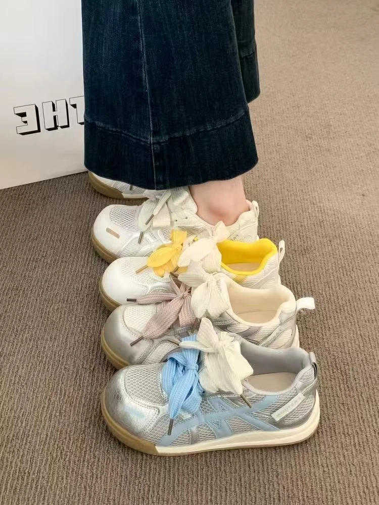 小白鞋女鞋子2025新款夏季薄款网鞋女透气网面德训鞋运动阿甘板鞋